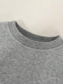 2pcs/Set Girls Casual Chic Grey Heart Pattern Long Sleeve Crew Neck Sweatshirt With 3D Bow Sleeve And Black Leggings, Cute Outfit For Autumn/Winter