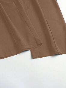 SHEIN LUNE 大码女式纯色阔腿宽松休闲办公裤 - 卡其色 - 查看 5