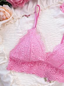 PetitDoll Women's Solid Color Minimalist Everyday Lace Lingerie Set - Pink - View 8