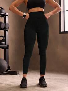 Powerista Yoga Tights Seamless High Stretch Tummy Control Gym Leggings - Black - View 4