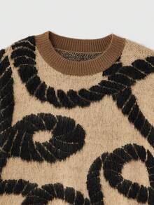 EASEVO Manfinity Brand - Men's New Loose Casual Comfortable Pullover Sweater Men's Knit Floral Men Knit Brown Sweater Men Men's Fall Collection - Coffee Brown - View 5