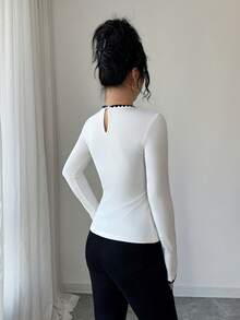 Selianne Casual Commuter Contrast Trim Fitted Long Sleeve Top - Beige - View 2