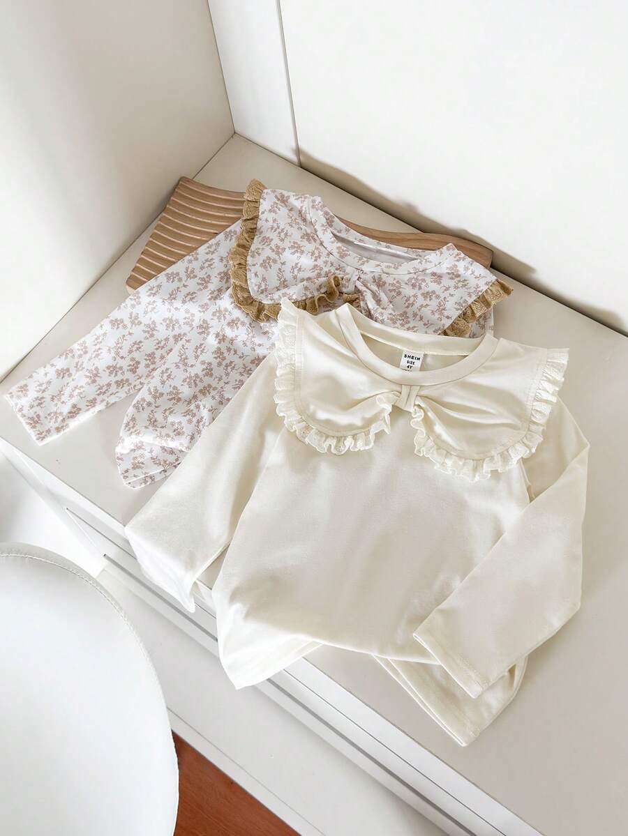 SHEIN Vintaside Kids 2件套 女童彼得潘领碎花乡村风T恤 - 彩色 - 查看 1