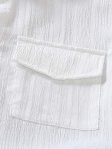 Souflis Souflis Set de 2 piese în stil oriental pentru copii mici, set de vară din denim pentru băieți, partea de sus este o cămașă albă texturată țesută cu guler înalt și buzunar decorativ, partea de jos este o pereche de pantaloni scurți din denim decolorați cu tiv rulat, stil casual potrivit pentru purtare zilnică, școală, vacanță, sărbătoare, călătorii, relaxare, plajă, vară - Albastru si alb - Vizualizare 4