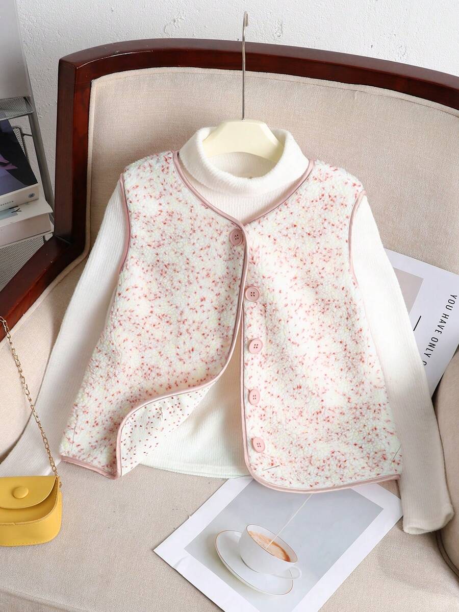 SHEIN Tween Girl Loose Casual Minimalist Comfortable Leopard Print Fuzzy Jacket - Pink - View 1