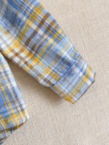 Joliand Joliand 1 件年轻男孩优雅学院风休闲都市蓝黄格子领长袖衬衫，适合外出、聚会、返校、秋冬季 - 彩色 - 查看 6