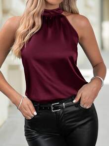 Editum Áo không tay tối giản màu trơn dành cho nữ, thường ngày - Màu Đỏ Sâu - Xem 6