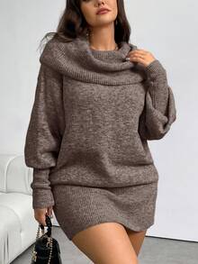 Firerie Plus Size Casual Comfortable Y2K Style Off-Shoulder Long Sleeve Sweater Dress, Versatile Wear For Commuting And Daily Life, Retro Gray, Autumn/Winter - Khaki - View 6