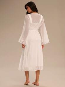 Enchnt Bộ đồ ngủ cưới lãng mạn 2 món dành cho nữ, mùa lễ hội ấm cúng và thanh lịch - trắng - Xem 8