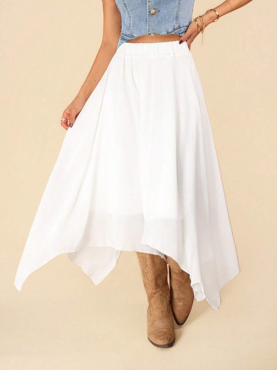 Coeurva 不對稱下擺素色半身裙 - 白色 - 查看 1