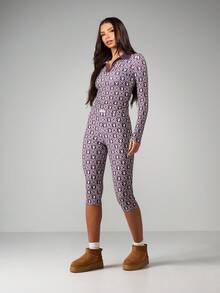 Missguided x Playboy Purple Geometric Pattern High Waisted Capri Leggings With Logo Print - Multicolor - View 5