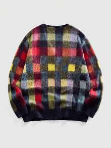 ROMWE MEN Casual Herren bunte karierte V-Ausschnitt Langarm Strickjacke - Verschiedenfarbig - Übersicht 2