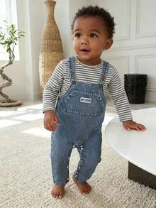 SHEIN Bộ đồ liền thân denim rộng rãi, đa năng cho bé trai - Nhiều màu - Xem 8