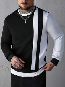 SLATEMANN Men Color Block Sweatshirt Going Out Crew Neck Long Sleeve Casual Sweatshirt, For Friends, Husband, Boyfriend Gifts , Fall - Black and White - View 5