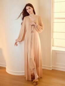 MOTF PREMIUM Conjunto de bata y camisola de mujer para estar en casa - Albaricoque - Ver 5