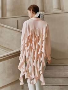 Savoree Elegant Romantic Women's Shirt With Ruffled Collar And Stylish Design - Baby Pink - View 3