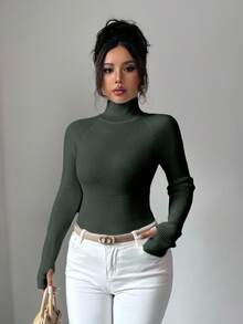 SHEIN Raffinéa Y2K 优雅户外针织套头毛衣，适合通勤、度假和日常穿着 - 軍綠色 - 查看 7