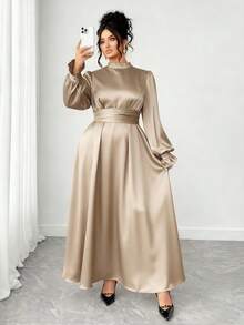 Elenzga Áo choàng cổ lọ tối giản màu trơn cỡ lớn thanh lịch - Màu be - Xem 3