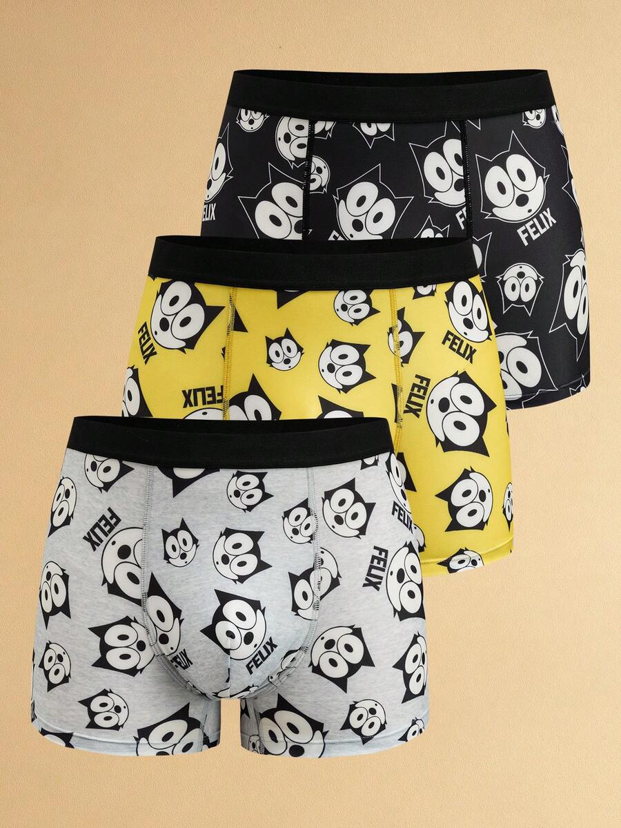 Felix The Cat X SHEIN Men's Comfortable Breathable Soft Cartoon Cat Print Boxer Briefs - Multicolor - View 1