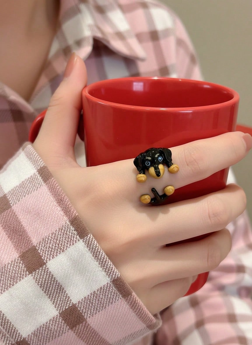 Joivida 可爱狗狗戒指，女士专属 - 萌萌的动物饰品，小狗造型，可调节叠戴戒指，送给爱狗人士的时尚礼物 - 彩色 - 查看 1