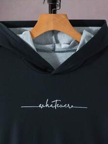 Vacaura 2入組青少年男孩休閒漸變印花連帽衫和運動長褲套裝 - 黑色 - 查看 5