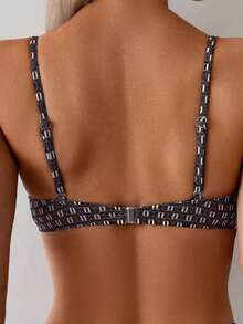 SHEIN 2 件套女士格子不对称印花性感钢圈吊带背心上衣和比基尼泳装套装，夏季 - 彩色 - 查看 5