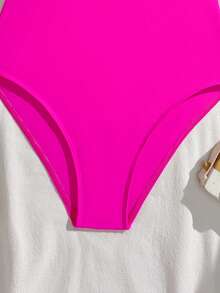 Teen Girls Fuchsia One-Piece Swimsuit, Fitted Crossback Adjustable Straps - Hot Pink - View 5