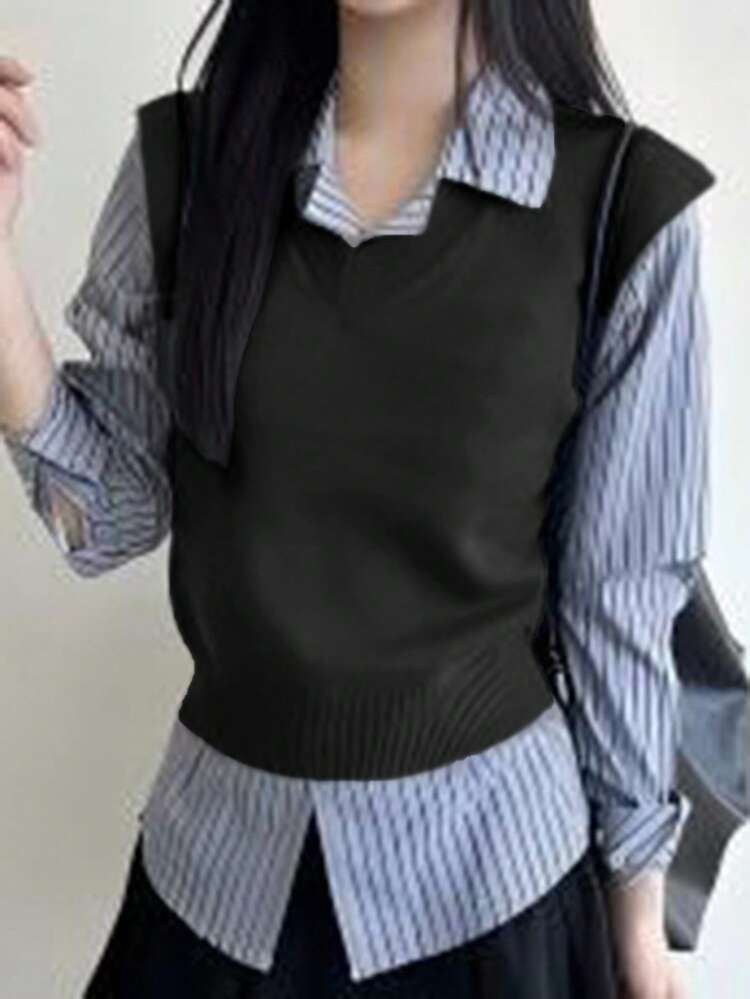 French Preppy Style Slimming Women Autumn/Winter Knitted Vest