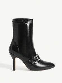 CUCCOO CHICEST Women's Casual Buckle Decor Mid-Calf Boots, Minimalist Style For Autumn/Winter For Christmas - Black - View 9