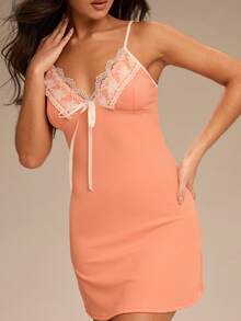 Enchnt Camisola Sexy de Alça com Renda e Recortes em Cores Contrastantes para Mulheres - Multicolorido - Visão 5
