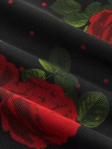 lacRébo 黑色花卉印花网眼露肩长袖修身上衣秋季女装秋季服装 - 黑色 - 查看 10