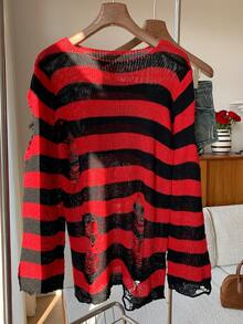 SHEIN EZwear Striped Ripped Detail Jumper - Multicolor - View 2