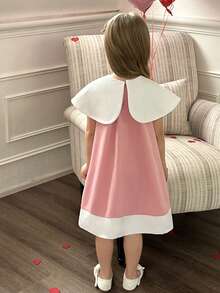 Elladie kids Young Girl Elegant Party Banquet White Collar Bow Design Loose A-Line Pink Dress - Multicolor - View 2