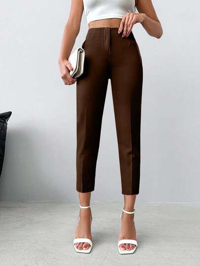 EURMUSE Women's Fashionable Versatile Solid Color High-Waisted Suit Pants