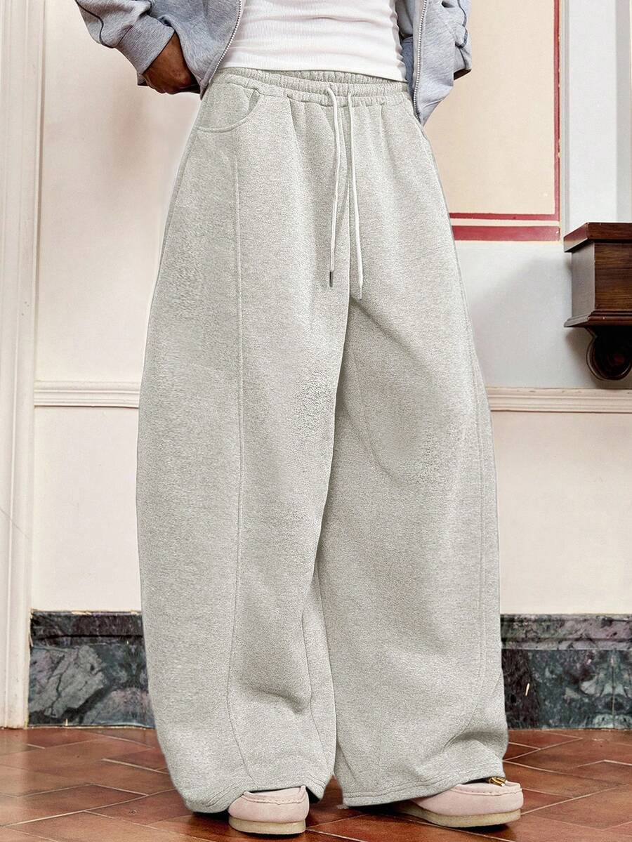 EASEVO Men's Plus Size Solid Color Casual Sweatpants, Deep Gray, No Print, With Back Pocket - Light Grey - View 1