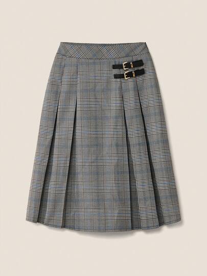 Muvela Women's Pleated Plaid Mid-Length Skirt, Sophisticated Double Button Decor, British Style, Vintage Academic Vibe, Essential Autumn/Winter Piece For Office, Commute, Casual, Travel, Afternoon Tea,Fall,Fall Clothes For Women,Winter Clothes For Women