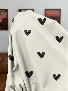 Veykashi 休闲可爱黑色爱心印花罗纹袖口和领口大码女式T恤，秋冬白色T恤，度假款 - 彩色 - 查看 7