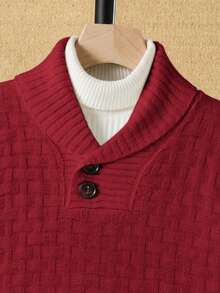 秋冬季男童休闲半拉链套头针织长袖毛衣 - 紅色 - 查看 5