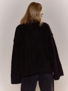 MUSERA Luźny, dzianinowy kardigan z opadającymi ramionami i guzikami, uroczy, uliczny, rustykalny, rustykalny, vintage, na zimowe wieczorne przyjęcie, elegancki sweter na wiosnę - Czarne - Zobacz 2