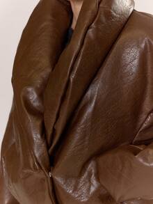 MUSERA Thick Padded Fold Over Collar Faux Leather Jacket Night Out Autumn Fall Winter Back To School Everyday Outerwear