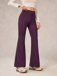 OutZeal 女士运动紧身裤 健身运动服 速干吸湿收腹 高腰喇叭裤脚带口袋 - 紫色 - 查看 7