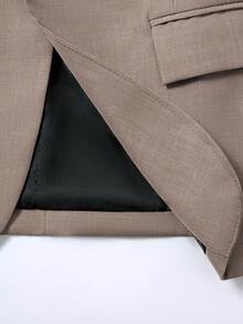 Calvornis Men's Coffee Color V-Neck Casual Suit Set, Spring/Summer - Coffee Brown - View 4