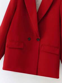 EURMUSE Blazer Pour Dames De Couleur Unie Avec Poches À Rabat - Rouge foncé - Voir 4