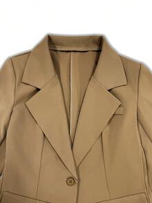 Franclia Women's V-Neck Sleeveless Dress, Solid Color Lapel Long Sleeve Blazer, Suitable For Autumn Office Commute Suit, Everyday Versatile, Ladies Work Uniform - Brown - View 5