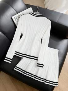 Chiquease 2件套 女士长袖毛衣上衣和迷你裙套装 - 白色 - 查看 2