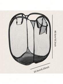1个装带提手的弹出式脏衣篮 – 可折叠网状脏衣篮，用于存放脏衣服 - 黑色 - 查看 11