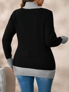 EMERY ROSE Suéter casual de manga larga con botones y contraste de color para mujer de talla grande, otoño/invierno - Multicolor - Ver 2