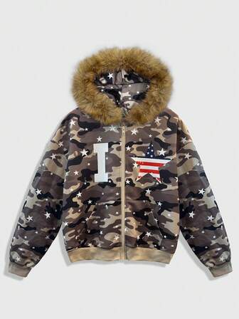 Street Life Herren Lässig Camouflage Muster Kapuzen Sweatshirt, Herbst/Winter