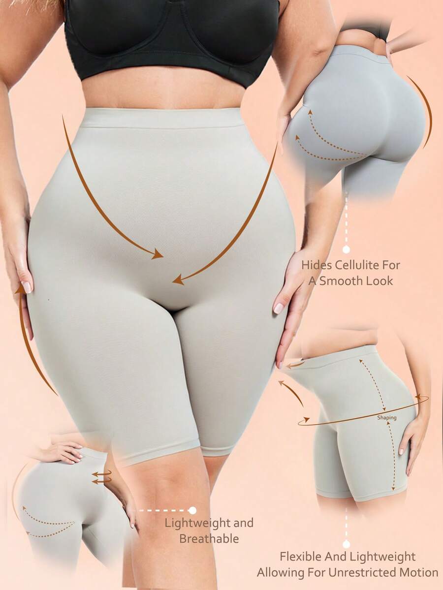 Plus Size Seamless High Waist Shapewear Bottom - Grey - View 1
