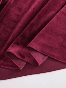 SHEIN ChillGRL Tween Girl Elegant Party Mesh Patchwork Off-Shoulder Velvet Dress, Autumn - Burgundy - View 6